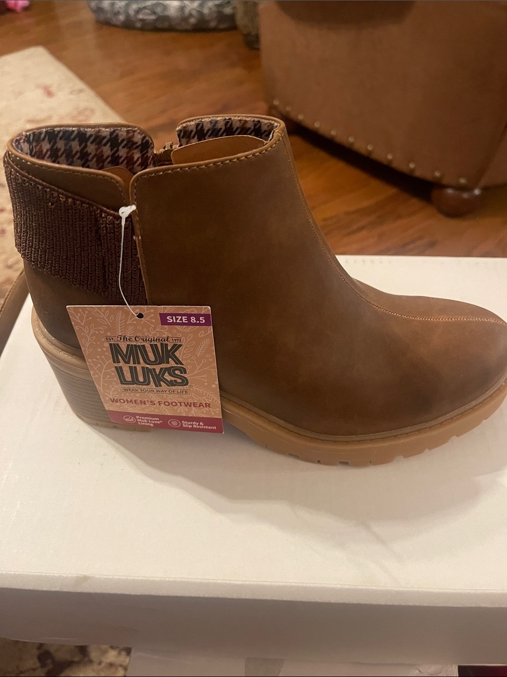 Muk Luks Brown Ankle Booties with Knit Cuff-8.5- NIB